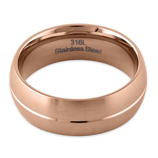 JB:073 Stainless Steel Rose Gold Plated Groove Band Ring
