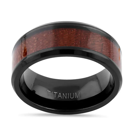 JB:TRP085 Titanium Black and Bubinga Wood 8mm Band Ring