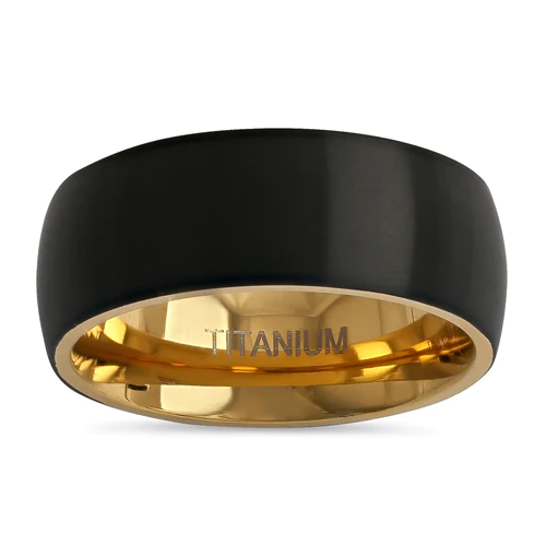 JB:TRK099 Titanium Black and Yellow Gold 8mm Brushed Band Ring