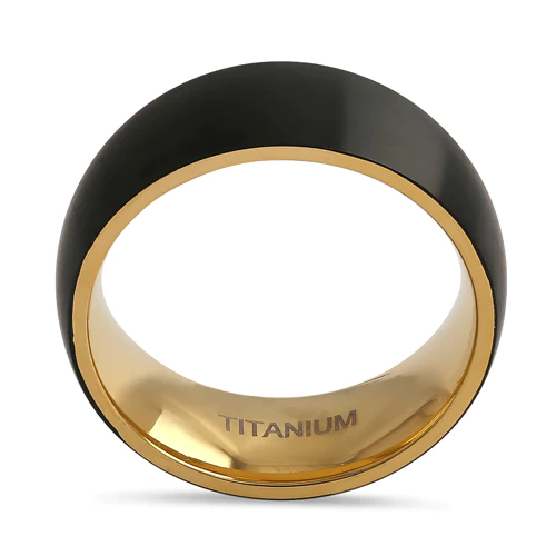 JB:TRK099 Titanium Black and Yellow Gold 8mm Brushed Band Ring