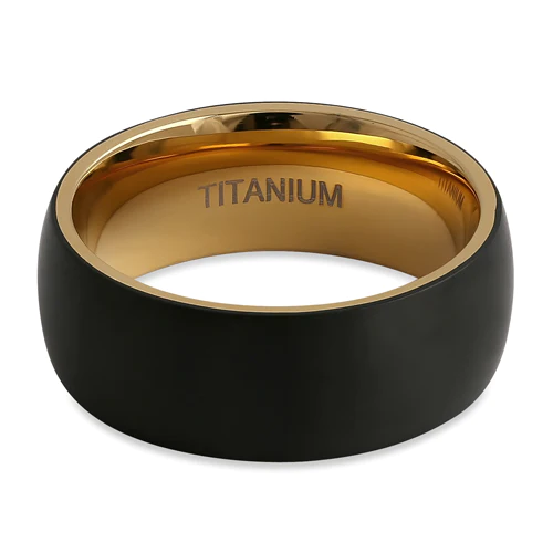 JB:TRK099 Titanium Black and Yellow Gold 8mm Brushed Band Ring
