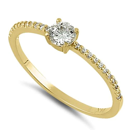 JB:ORZ024 Solid 14K Yellow Gold Round 4mm Clear CZ Ring
