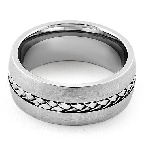 JB:TRP027 Stainless Steel Center Braided Satin Finish Band Ring