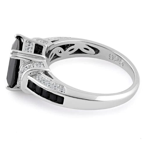 JB:SRZ5825 Sterling Silver Black Emerald Cut Black CZ Ring