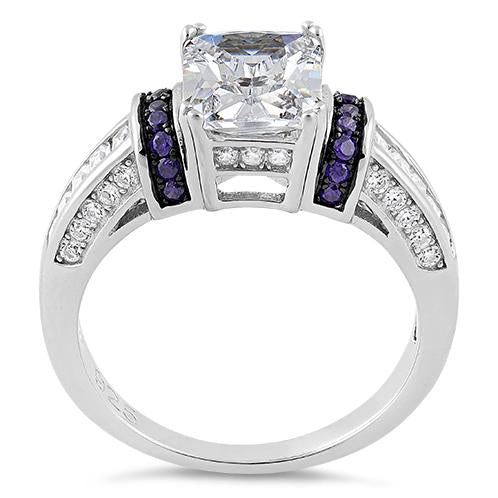 JB:SRZ5824 Sterling Silver Clear Emerald Cut Amethyst CZ Ring
