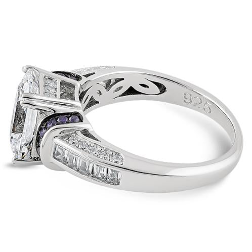 JB:SRZ5824 Sterling Silver Clear Emerald Cut Amethyst CZ Ring