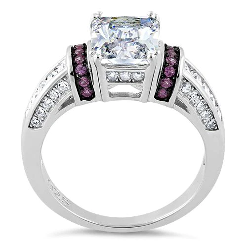 JB:SRZ5823 Sterling Silver Clear Emerald Cut Ruby CZ Ring