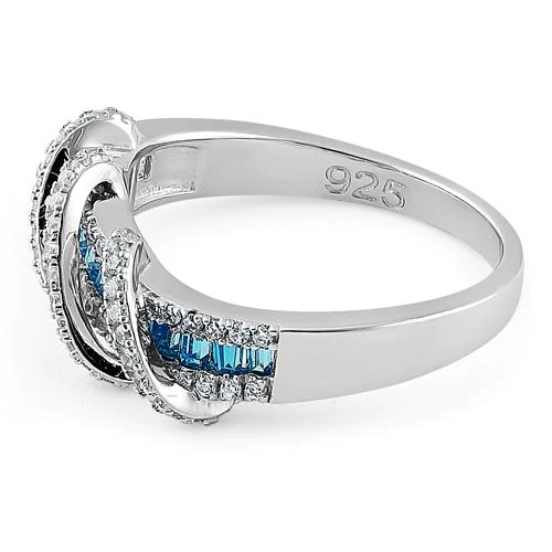 JB:SRZ5875 Sterling Silver Exotic Twisted Blue Topaz & Clear CZ Ring
