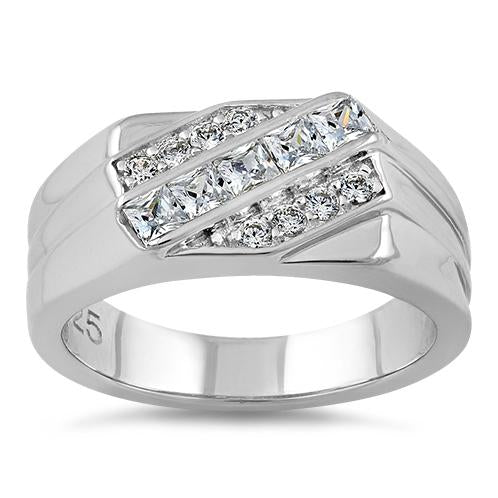 JB:SRZ6074 Sterling Silver Men's Engagement CZ Rings
