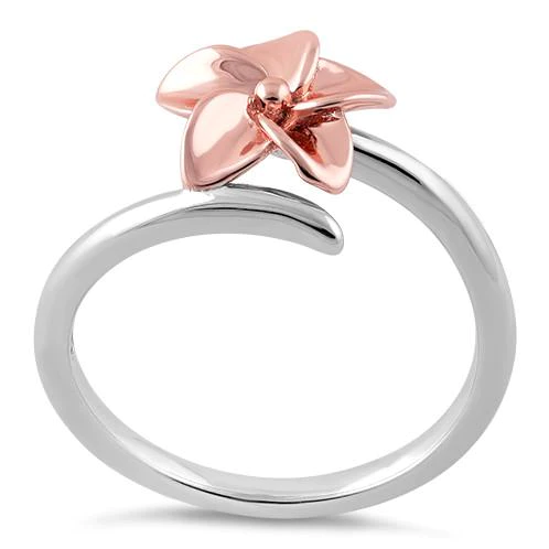 JB:SRZ1434 Sterling Silver Plumeria Two-tone Rose Gold Ring