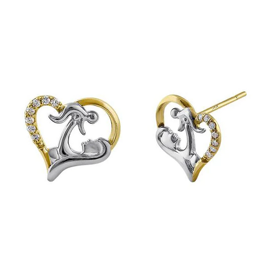 JB:EDZ522 Solid 14K Yellow Gold Mother and Child Diamond Earrings