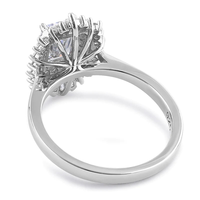 JB:SRZ6367 Sterling Silver Vintage Emerald Halo Clear CZ Engagement Ring