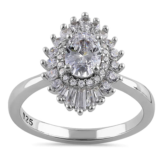 JB:SRZ6375 Sterling Silver Vintage Oval Halo Clear CZ Engagement Ring