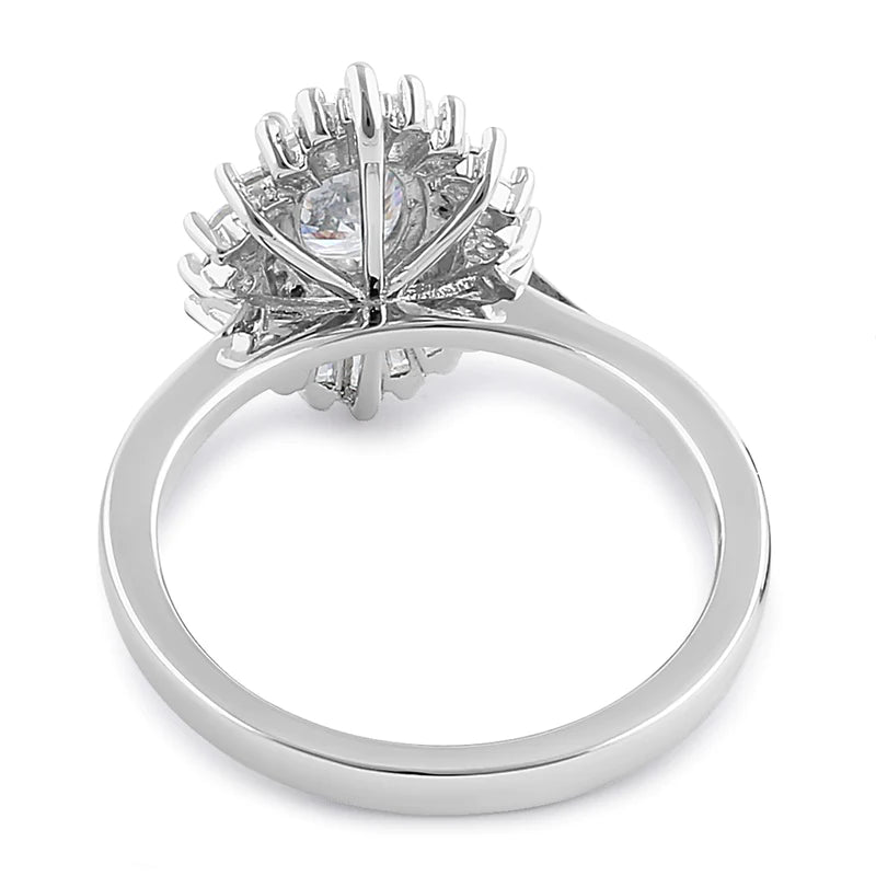 JB:SRZ6375 Sterling Silver Vintage Oval Halo Clear CZ Engagement Ring