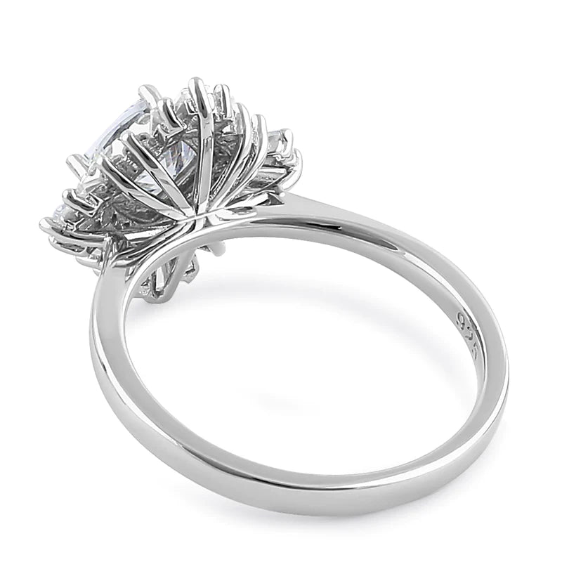 JB:SRZ6376 Sterling Silver Extravagant Cushion Halo Clear CZ Engagement Ring