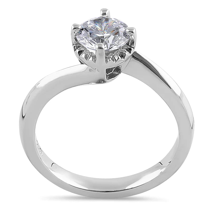JB:SRZ6379 Sterling Silver Single Stone Curve Round Cut Clear CZ Engagement Ring