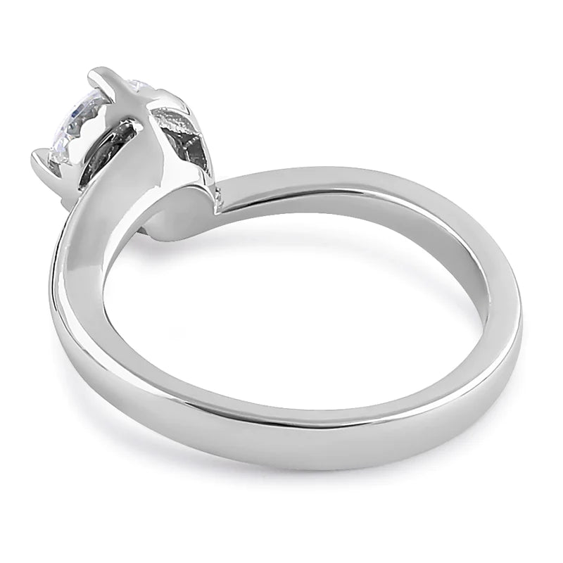 JB:SRZ6379 Sterling Silver Single Stone Curve Round Cut Clear CZ Engagement Ring