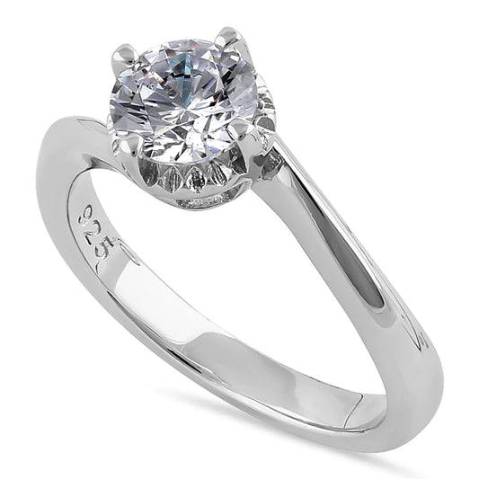 JB:SRZ6379 Sterling Silver Single Stone Curve Round Cut Clear CZ Engagement Ring