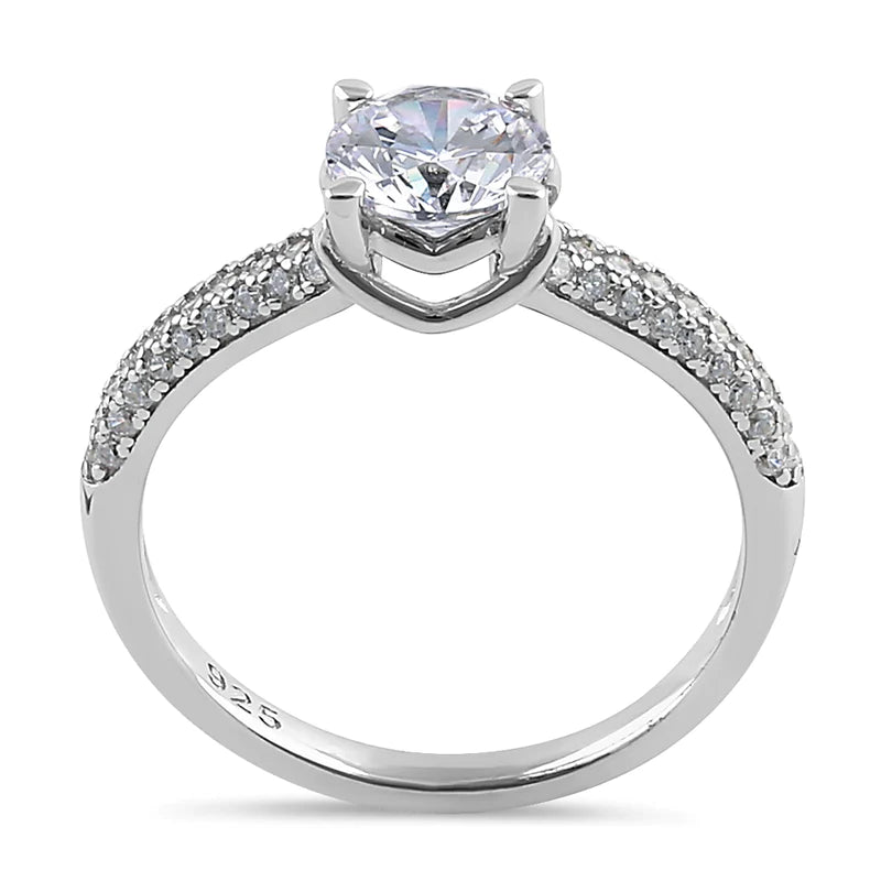 JB:SRZ6383 Sterling Silver Elegant Raised Round Cut Clear CZ Engagement Ring