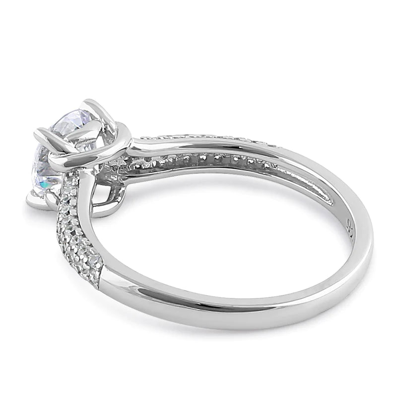 JB:SRZ6383 Sterling Silver Elegant Raised Round Cut Clear CZ Engagement Ring