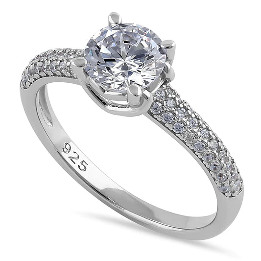 JB:SRZ6383 Sterling Silver Elegant Raised Round Cut Clear CZ Engagement Ring