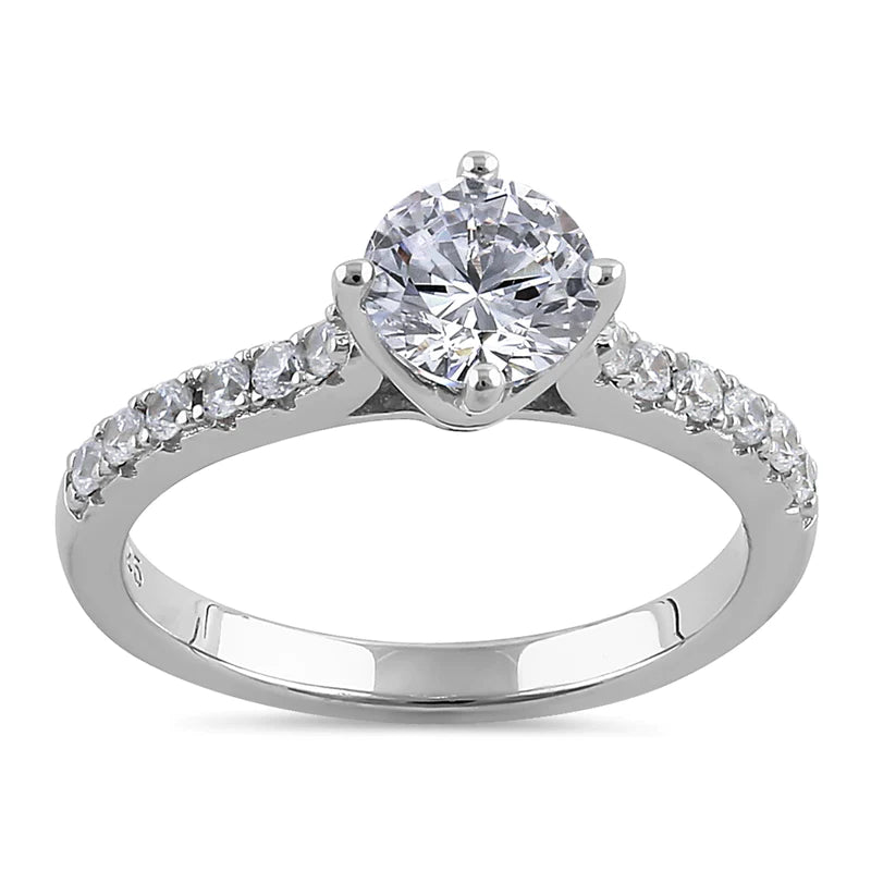 JB:SRZ6385 Sterling Silver Simple Classy Round Cut Clear CZ Engagement Ring