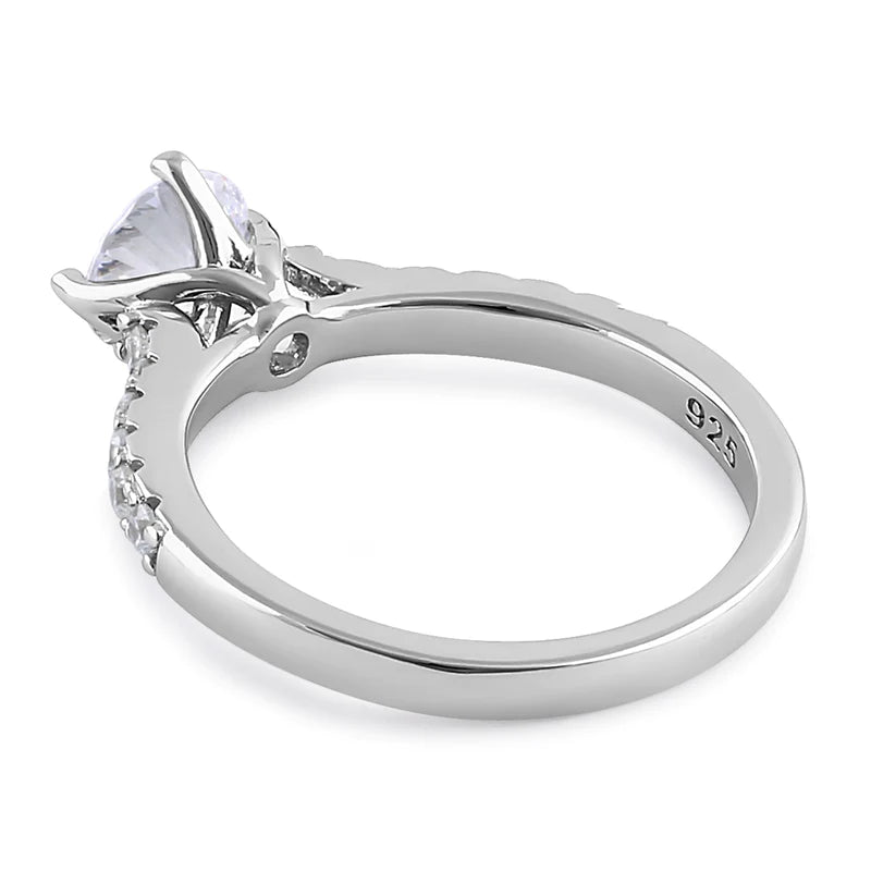 JB:SRZ6385 Sterling Silver Simple Classy Round Cut Clear CZ Engagement Ring