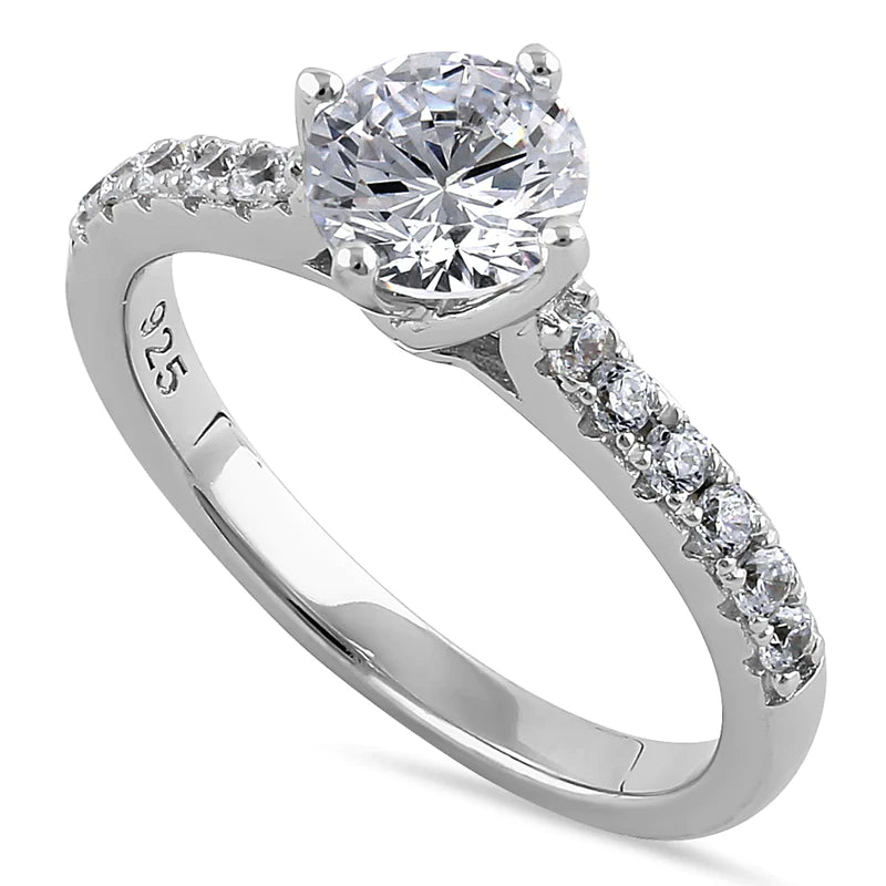 JB:SRZ6385 Sterling Silver Simple Classy Round Cut Clear CZ Engagement Ring