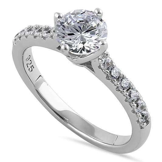JB:SRZ6385 Sterling Silver Simple Classy Round Cut Clear CZ Engagement Ring
