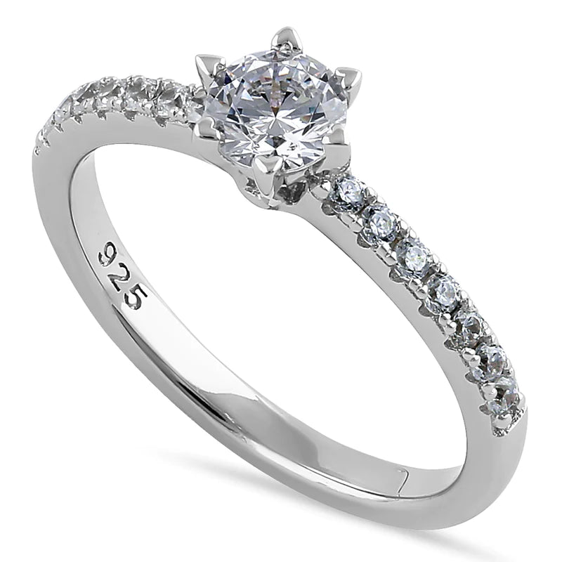 JB:SRZ6386 Sterling Silver Cali Chic Round Cut Clear CZ Engagement Ring
