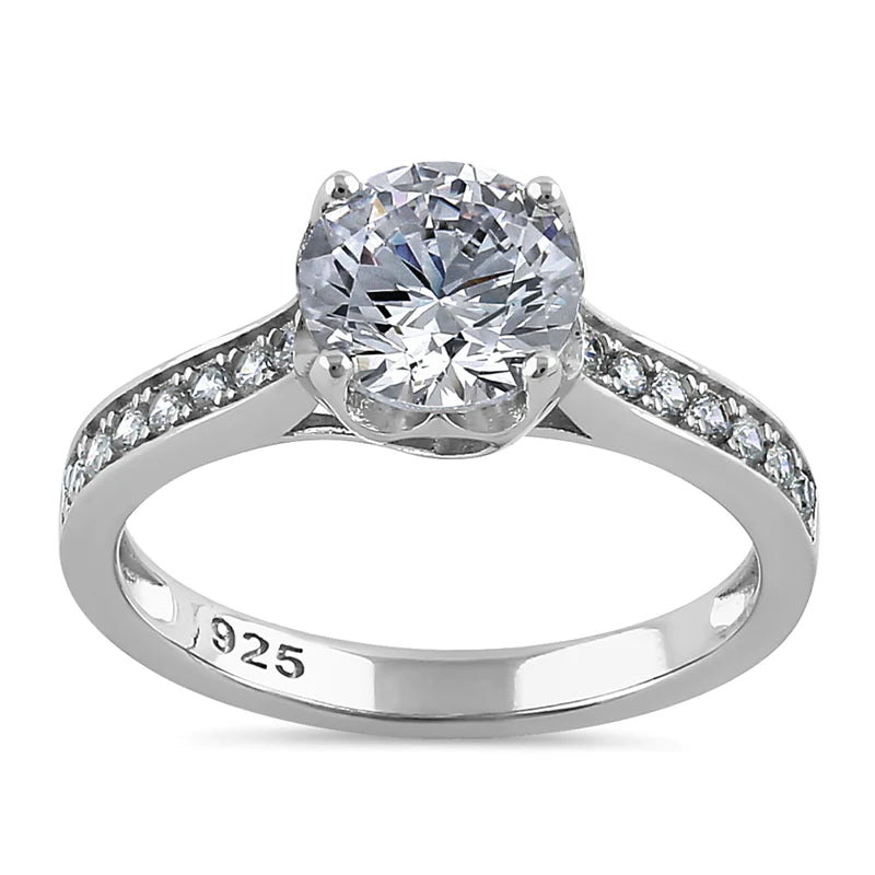 JB:SRZ6387 Sterling Silver Heart Setting Round Cut Clear CZ Engagement Ring