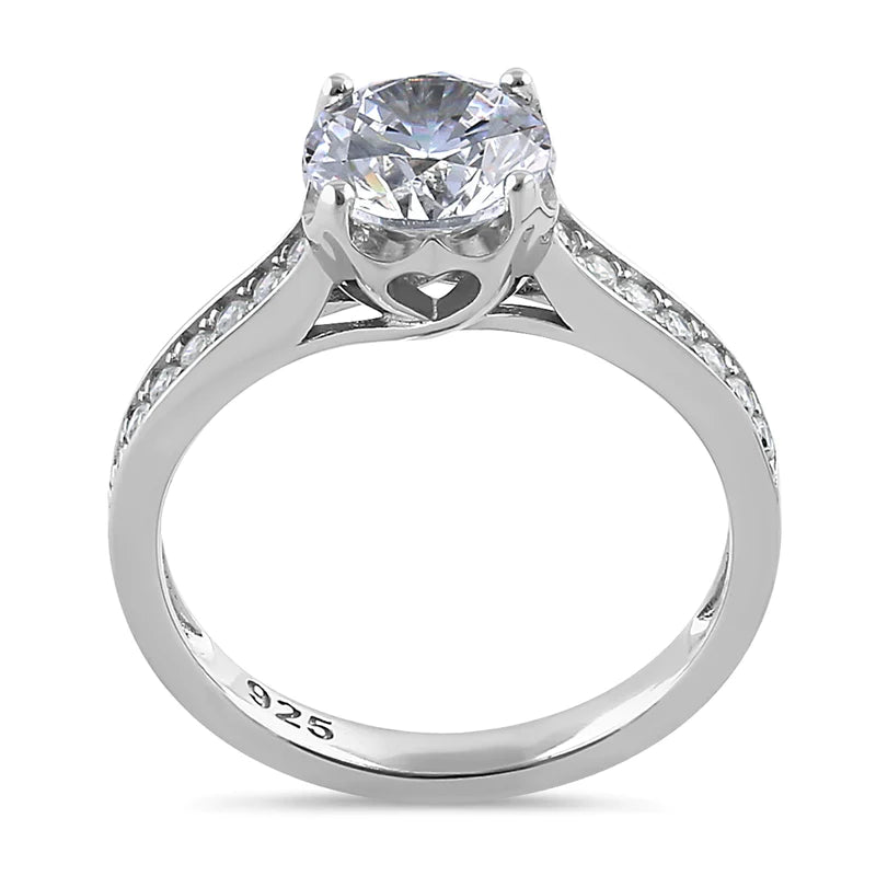 JB:SRZ6387 Sterling Silver Heart Setting Round Cut Clear CZ Engagement Ring