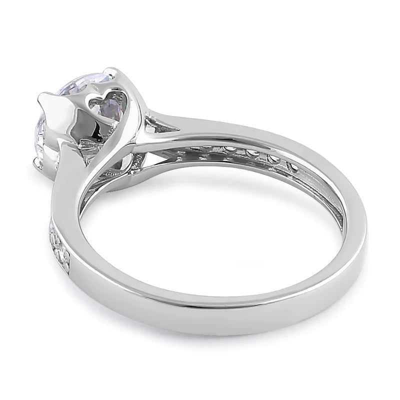 JB:SRZ6387 Sterling Silver Heart Setting Round Cut Clear CZ Engagement Ring