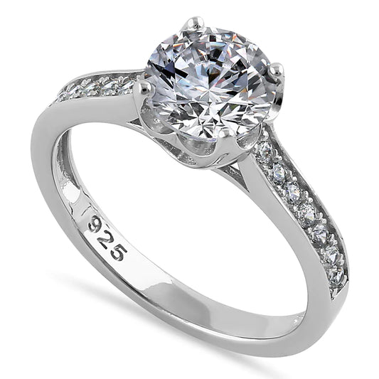JB:SRZ6387 Sterling Silver Heart Setting Round Cut Clear CZ Engagement Ring