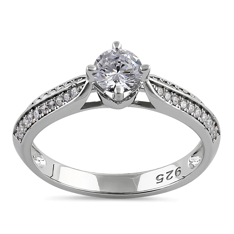 JB:SRZ6388 Sterling Silver Petite Pave Round Cut Clear CZ Engagement Ring