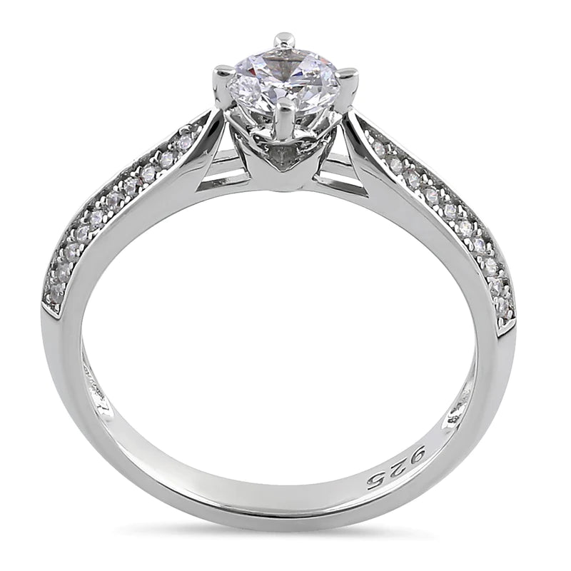 JB:SRZ6388 Sterling Silver Petite Pave Round Cut Clear CZ Engagement Ring