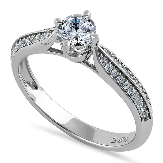 JB:SRZ6388 Sterling Silver Petite Pave Round Cut Clear CZ Engagement Ring
