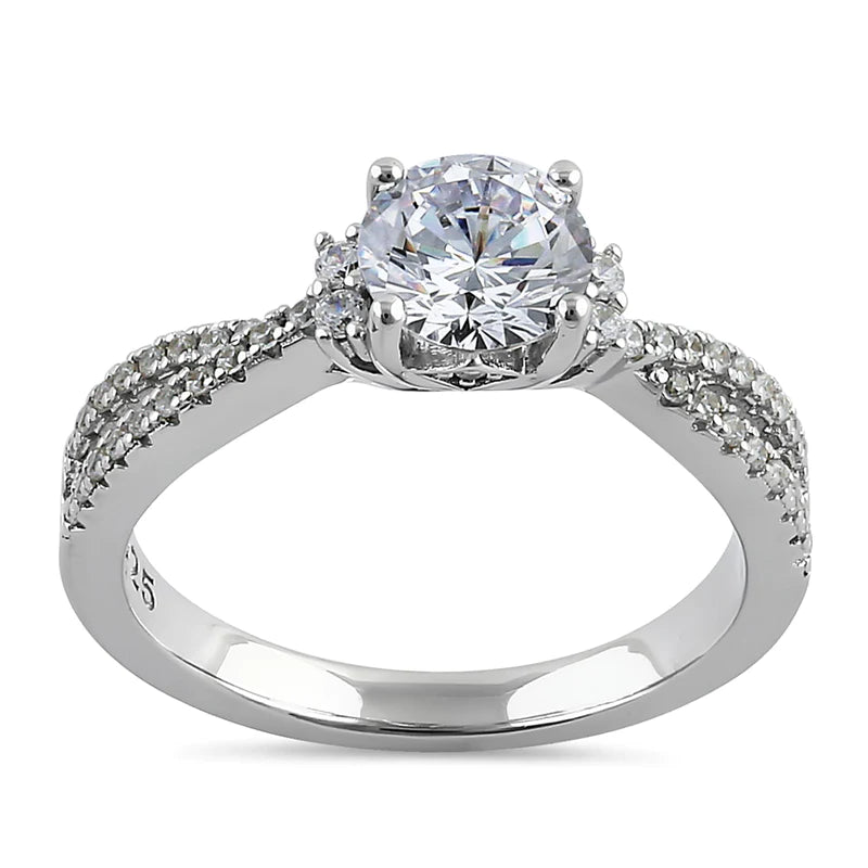 JB:SRZ6389 Sterling Silver Elegant Half Eternity Twist Round Cut Clear CZ Engagement Ring