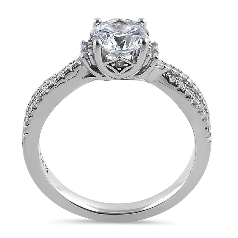 JB:SRZ6389 Sterling Silver Elegant Half Eternity Twist Round Cut Clear CZ Engagement Ring