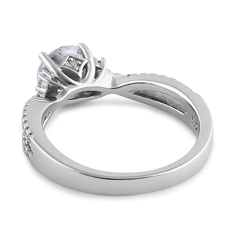 JB:SRZ6389 Sterling Silver Elegant Half Eternity Twist Round Cut Clear CZ Engagement Ring