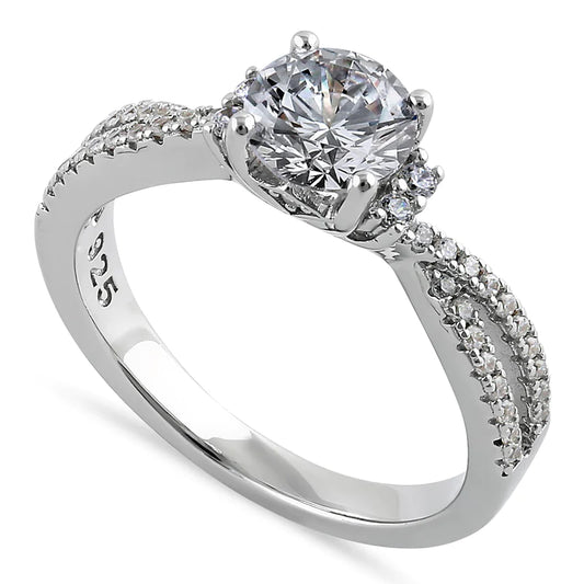 JB:SRZ6389 Sterling Silver Elegant Half Eternity Twist Round Cut Clear CZ Engagement Ring