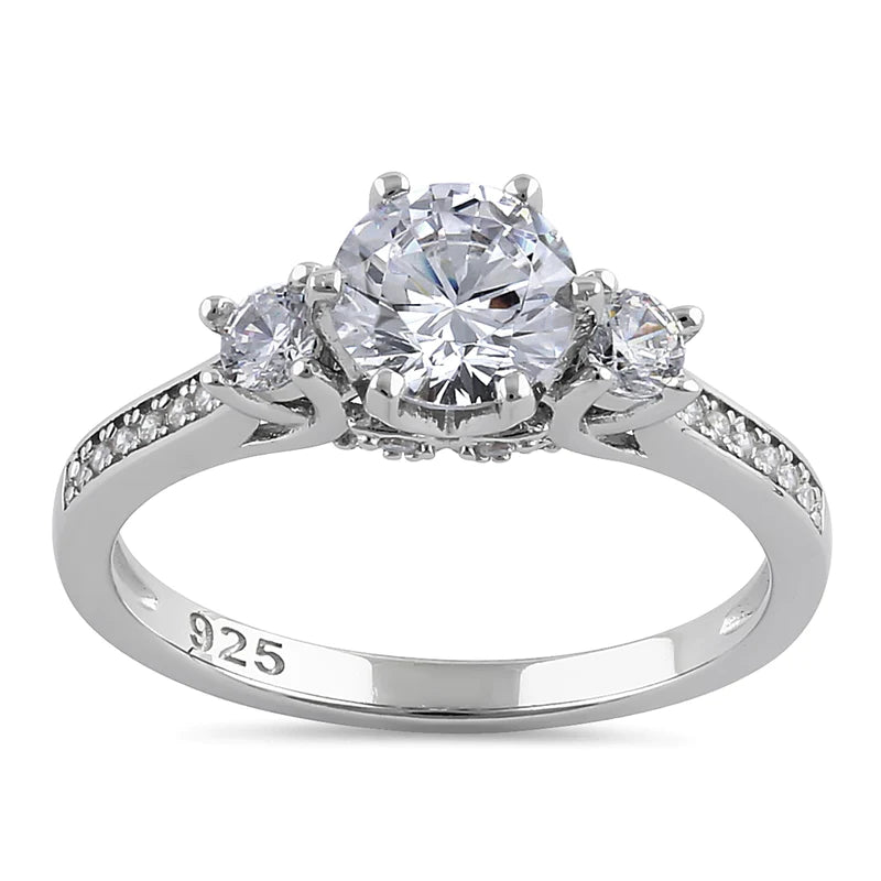 JB:SRZ6390 Sterling Silver Vintage Trio Round Cut Clear CZ Engagement Ring