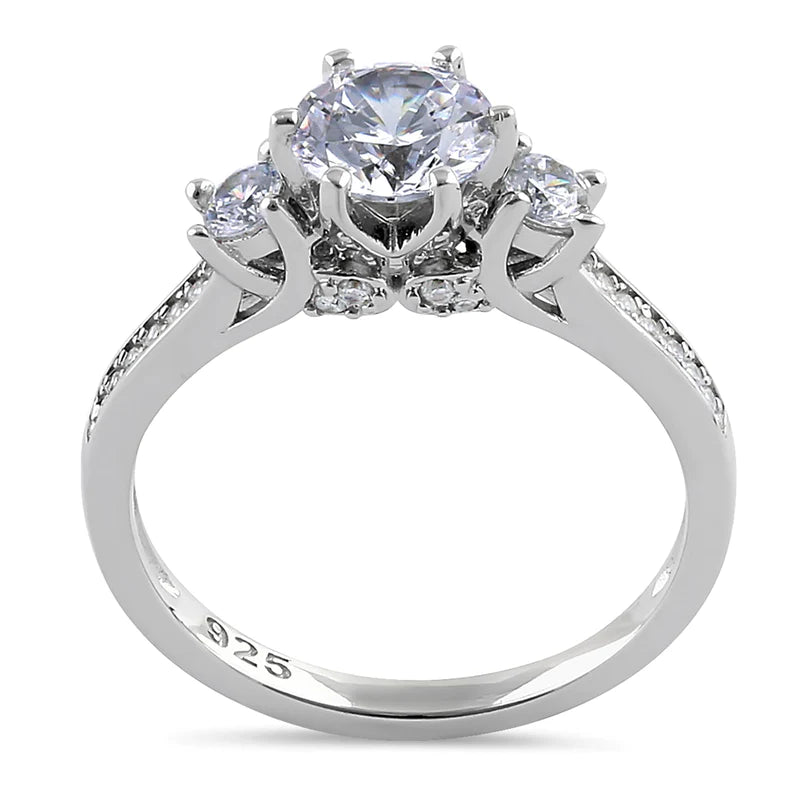 JB:SRZ6390 Sterling Silver Vintage Trio Round Cut Clear CZ Engagement Ring