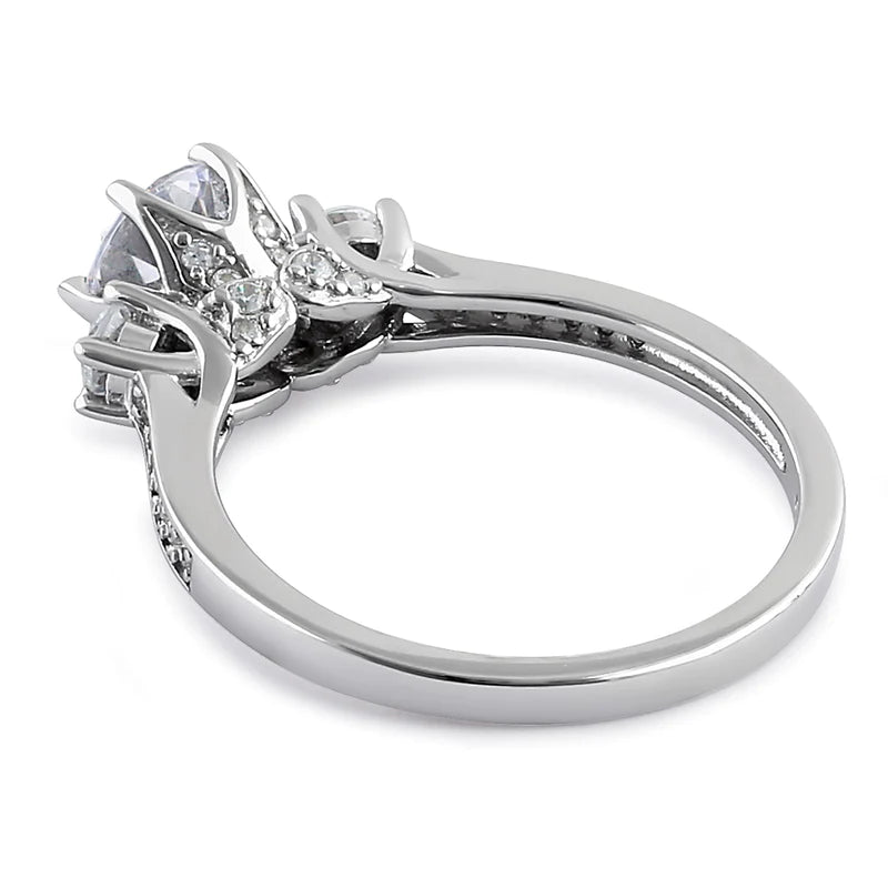 JB:SRZ6390 Sterling Silver Vintage Trio Round Cut Clear CZ Engagement Ring