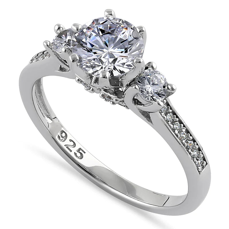 JB:SRZ6390 Sterling Silver Vintage Trio Round Cut Clear CZ Engagement Ring