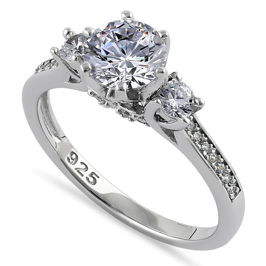 JB:SRZ6390 Sterling Silver Vintage Trio Round Cut Clear CZ Engagement Ring