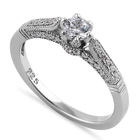 JB:DRZ6392 Sterling Silver Cathedral Round CZ Engagement Ring