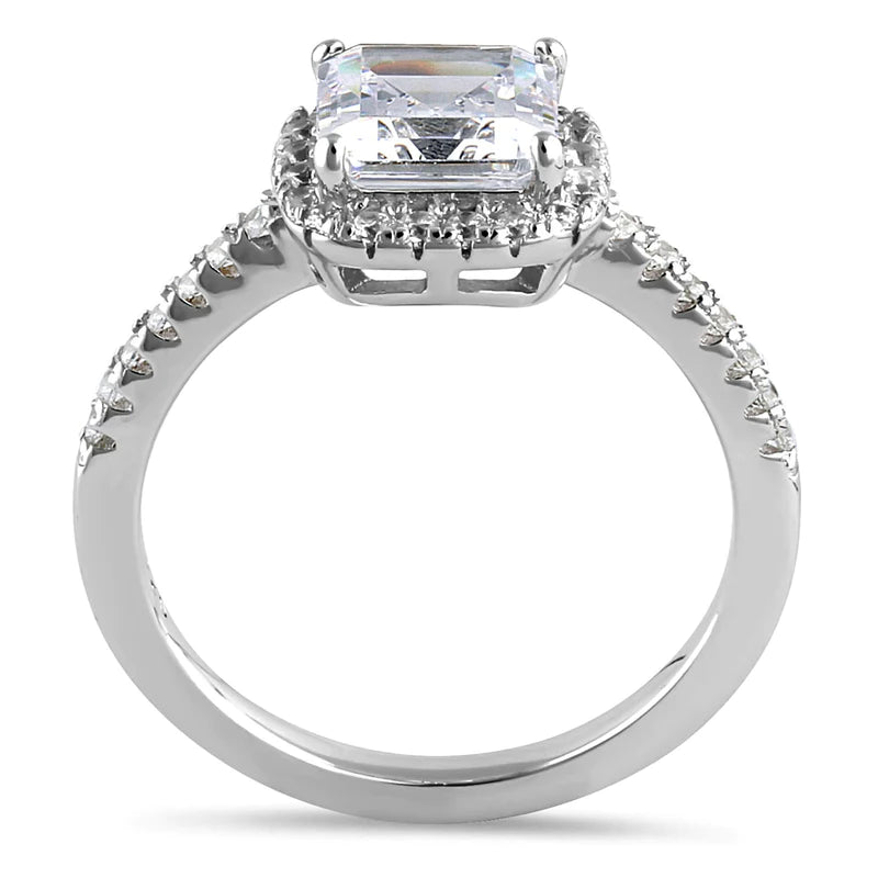 JB:SRZ6430 Sterling Silver Chic Square Halo with Round Cut Clear CZ Engagement Ring