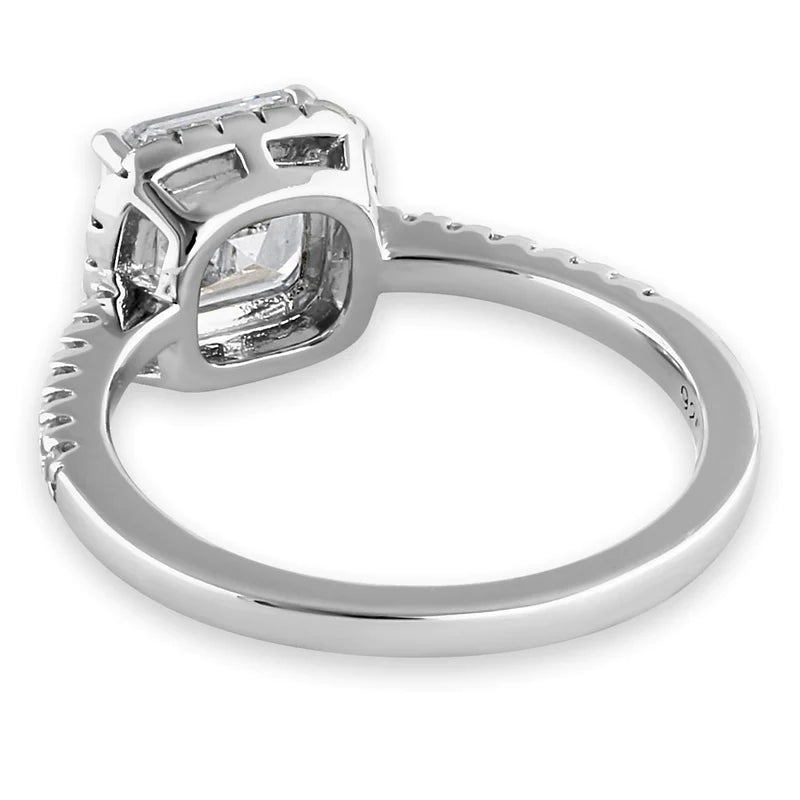 JB:SRZ6430 Sterling Silver Chic Square Halo with Round Cut Clear CZ Engagement Ring