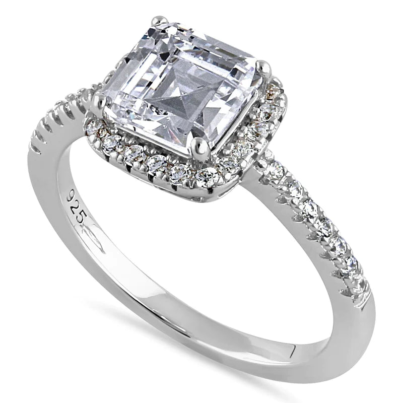 JB:SRZ6430 Sterling Silver Chic Square Halo with Round Cut Clear CZ Engagement Ring